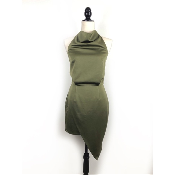 Elliatt Olive Green Draped Halter Dress - Picture 3 of 8